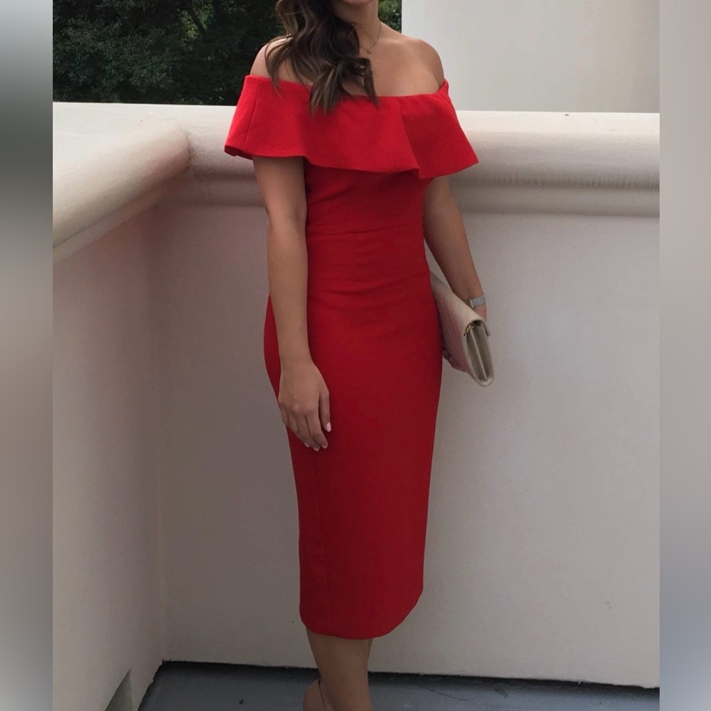 Zara Red Off-Shoulder Midi Dress (size S)